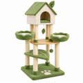 Katzenkratzbaum 60 x 50 x 120 cm Sisal Plüsch Grün Creme mit Katzenhaus Liegeflächen und Spielbällen