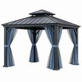 Pavillon 300 x 300 x 300 cm aus Stahl in Anthrazit mit Vorhängen für Garten