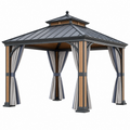 Pavillon 300 x 300 x 300 cm aus Metall und Holzoptik mit Vorhängen für Garten