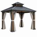 Gartenpavillon 300 x 300 x 300 cm Metall Dunkelgrau mit Vorhängen und Lüftungsdach