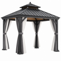 Gartenpavillon 300 x 300 x 300 cm aus Metall Schwarz mit Vorhängen und Metalldach