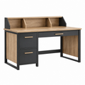 Schreibtisch 120 x 60 x 100 cm Holzoptik Schwarz mit Schubladen und Aufsatz im Industriestil