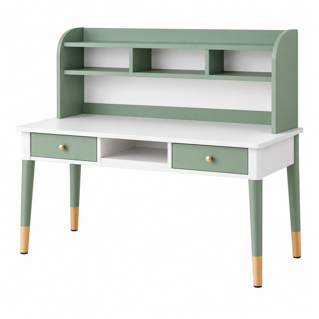 Schreibtisch 100 x 50 x 140 cm aus Holzwerkstoff Grün Weiß mit Regal und Schubladen im skandinavischen Stil