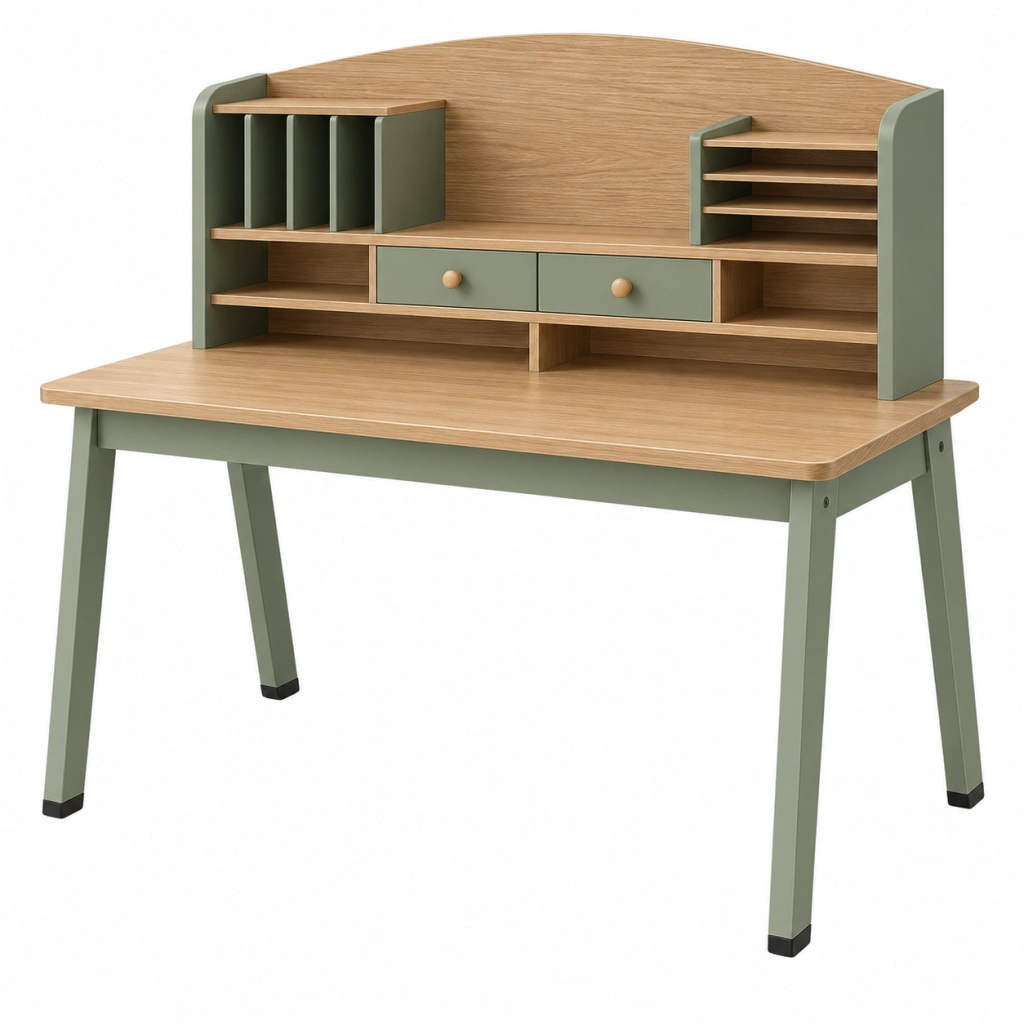 Schreibtisch 100 x 60 x 105 cm aus Holzwerkstoff und Metall Grün in Holzoptik mit Stauraum im Retro-Stil
