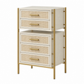 Kommode 70 x 40 x 125 cm in Elfenbein mit Rattan und Metallgestell - 5 Schubladen