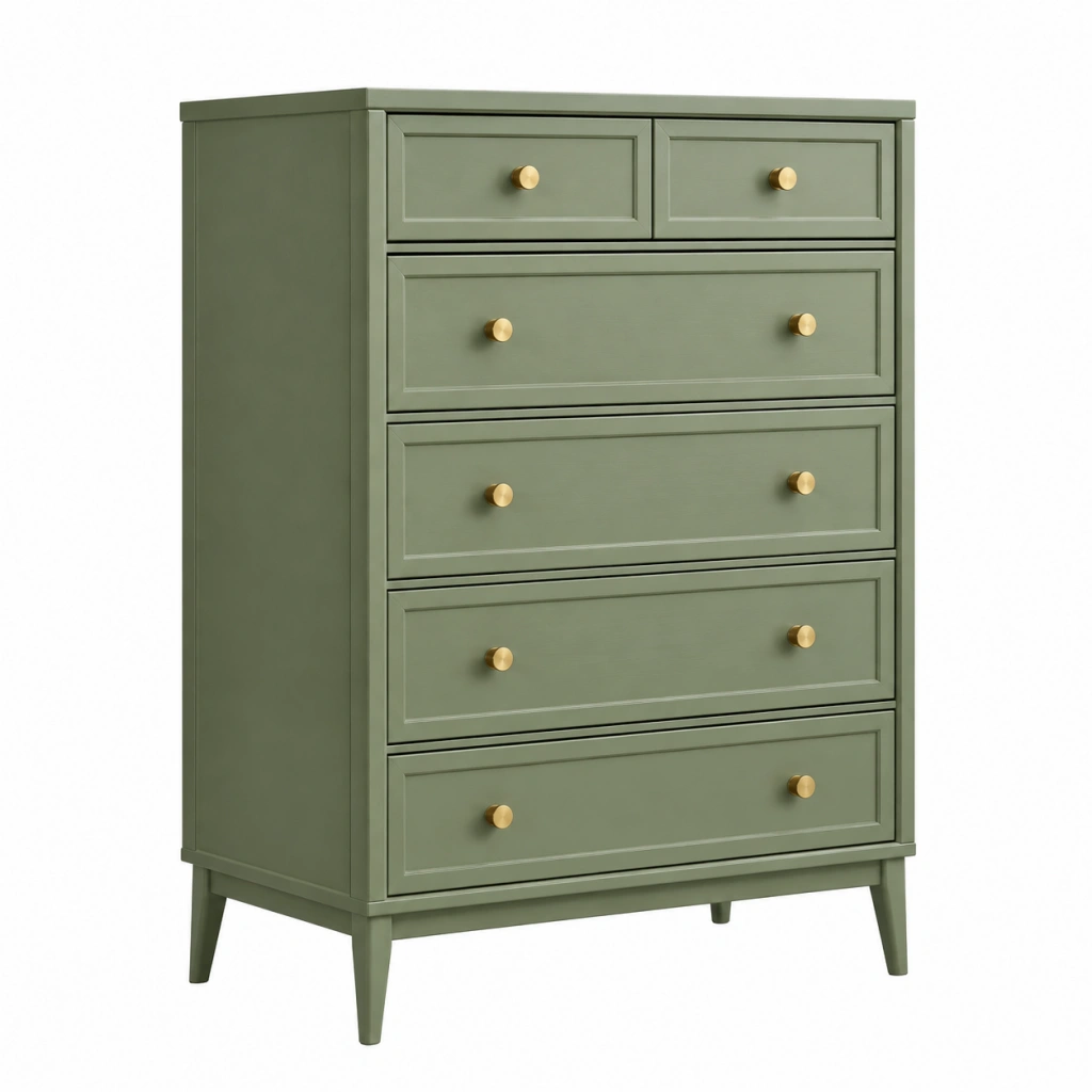 Kommode 90 x 45 x 125 cm Holz Grün mit 5 Schubladen im skandinavischen Stil