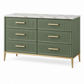 Kommode 140 cm Grün Holzwerkstoff mit Marmoroptik 6 Schubladen geriffelte Front