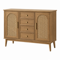Sideboard 120 x 40 x 85 cm aus Holz in Natur mit Rattangeflecht im Boho-Stil