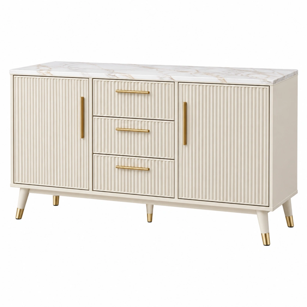 Sideboard 160 x 40 x 85 cm Weiß Holzwerkstoff Marmoroptik Geriffeltes Design