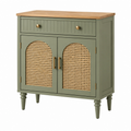 Sideboard 90 x 40 x 90 cm aus Holzwerkstoff in Salbeigrün mit Rattanfronten - Stauraummöbel im Landhausstil