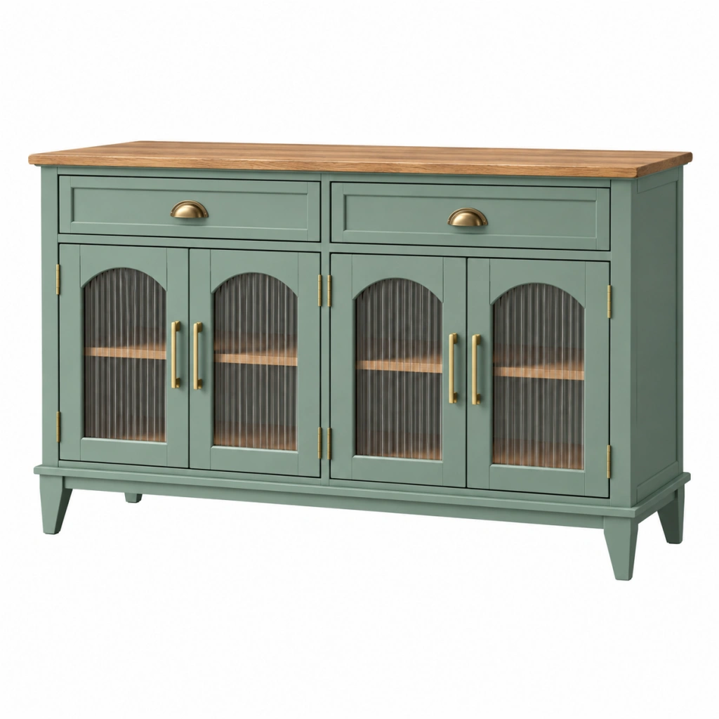 Sideboard 140 x 40 x 90 cm Holz Grün mit Glastüren im Landhausstil