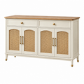 Sideboard 160 x 40 x 85 cm aus Holzwerkstoff und Rattan in Creme Natur mit 2 Schubladen und 4 Türen im Landhausstil