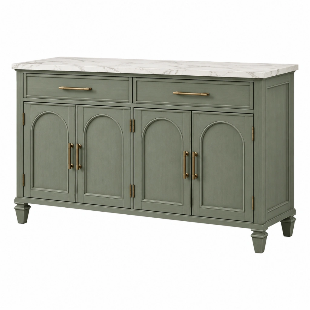 Sideboard 160 x 45 x 90 cm Holz Grün mit Marmoroptik Ablagefläche Landhausstil