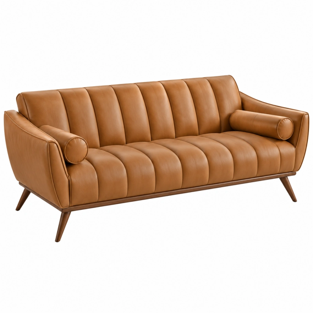 3-Sitzer Sofa 210 x 88 x 84 cm Kunstleder Cognacbraun Retro-Stil