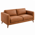 2-Sitzer Sofa 180 cm Kunstleder Cognacbraun mit Holzfüßen im Mid-Century-Stil