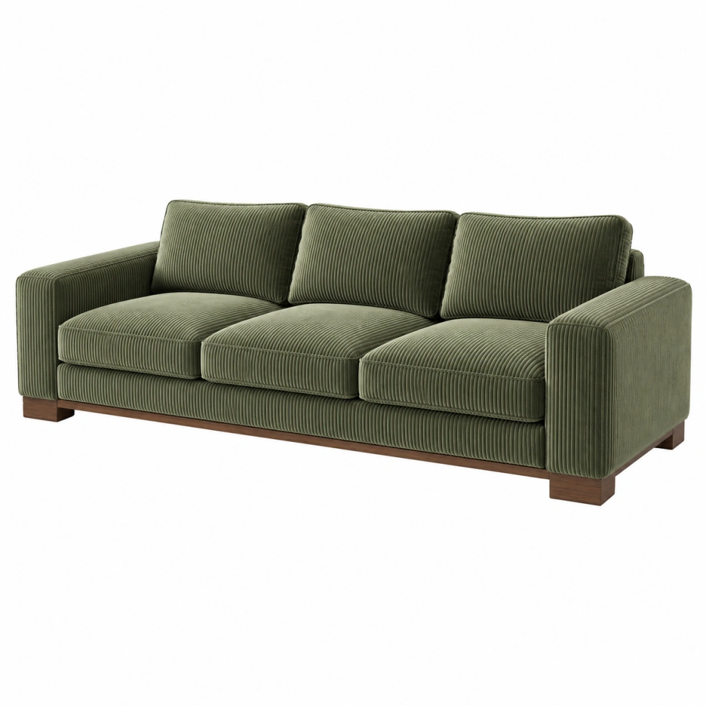 3-Sitzer Sofa 220 x 95 x 85 cm aus Cordstoff in Olivgrün - modernes Wohnzimmer Sofa mit Holzfüßen