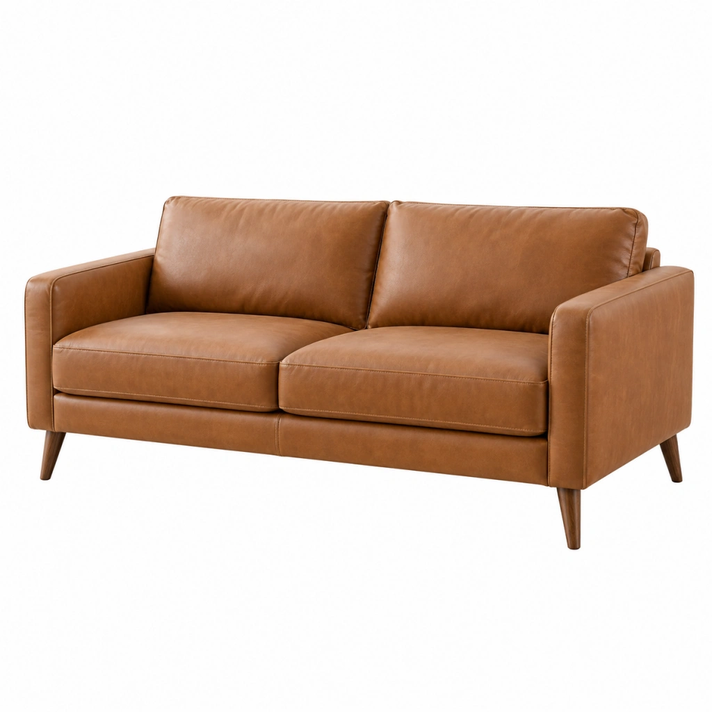 2-Sitzer Sofa 160 x 88 x 84 cm cognacbraun mit Bezug in Lederoptik im Mid-Century-Stil